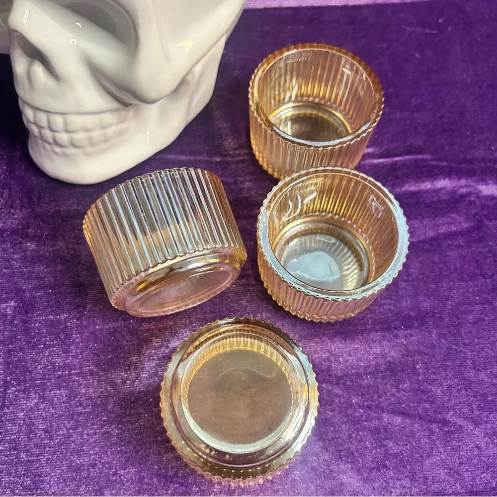 ‼️SOLD‼️ Set of Four Ribbed Glass Tea Light Candle Holders - Picture 5 of 10